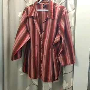 Purple button up blouse.